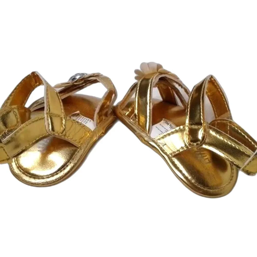 Little Me Baby Girl Sandals Sz 3 Infant Gold Straps Flower Rhinestone NEW